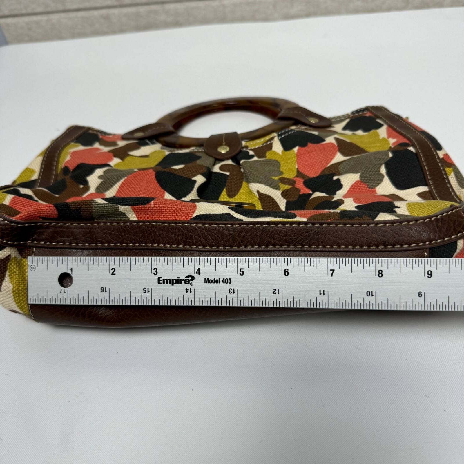 Relic Floral Canvas Handbag With Brown Resin Circular Handles Boho Tote