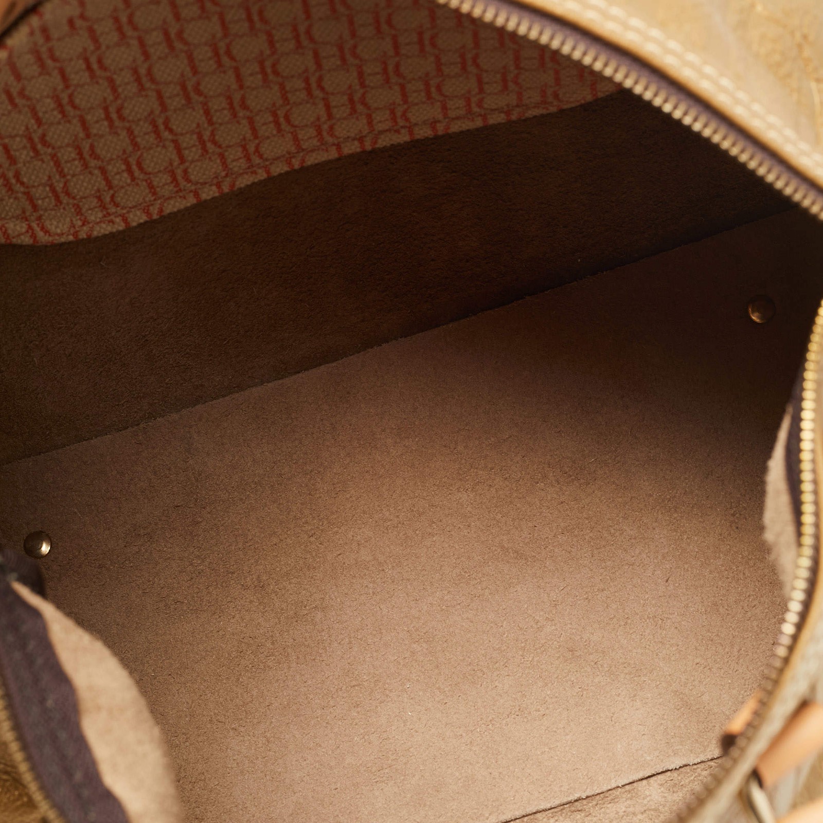 Carolina Herrera Andy Gold Monogram Embossed Leather Satchel