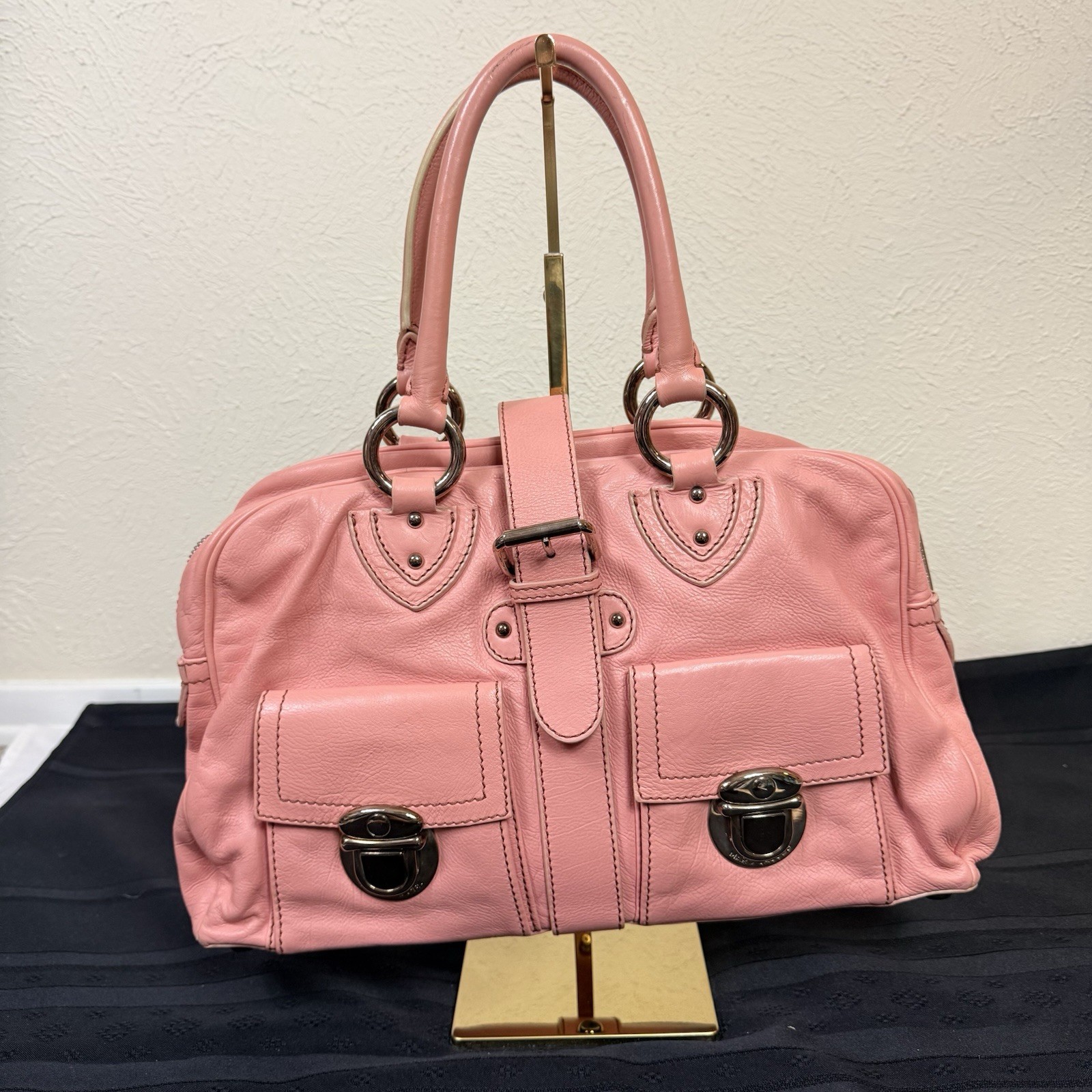 Marc Jacobs Venetia Satchel Bag Calf Leather Petunia Quartz Rose Pink Italy Made