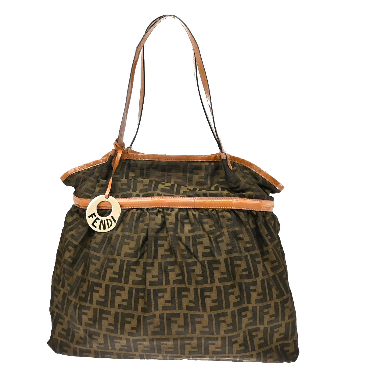 FENDI Zucca Pattern Gathered Shoulder Tote Bag Canvas Patent Leather BN 38KD521