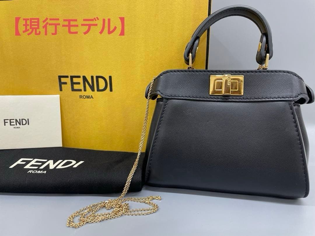 Fendi Nano Peekaboo Shoulder Bag Black Leather Excellent From Japan