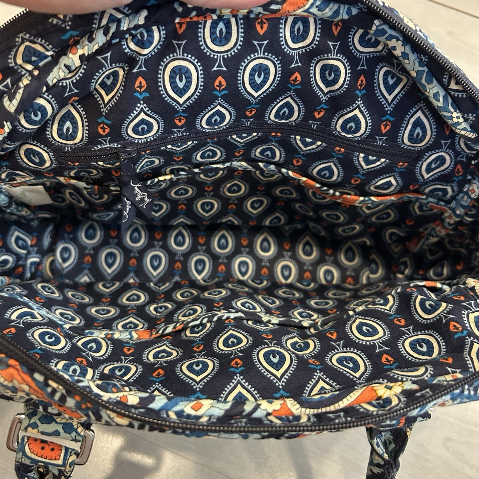 Vera Bradley Marrakesh Satchel Handbag Purse Blue Orange Paisley Quilted