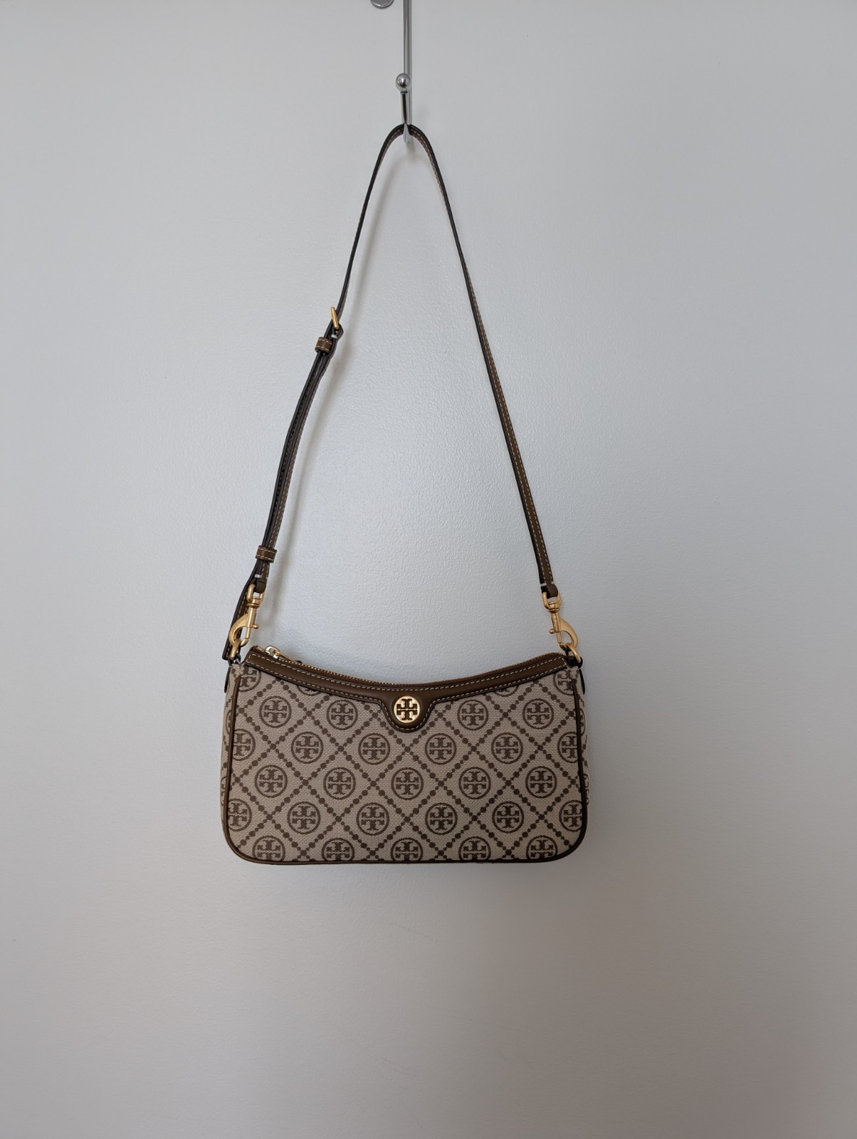 Tory Burch Monogram Canvas Convertible Shoulder Bag Brown