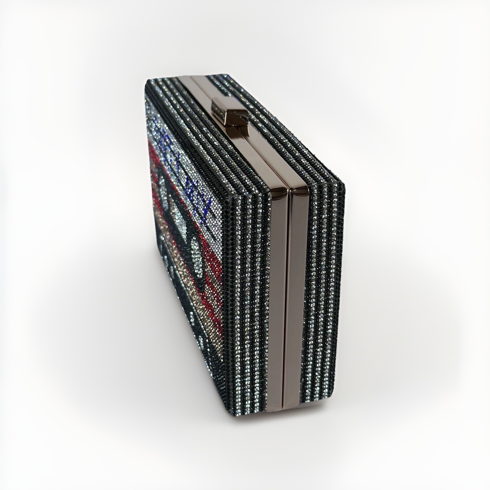 Rhinestone Cassette Tape Clutch Purse Party Mix Hard Case Bag w/2 Straps