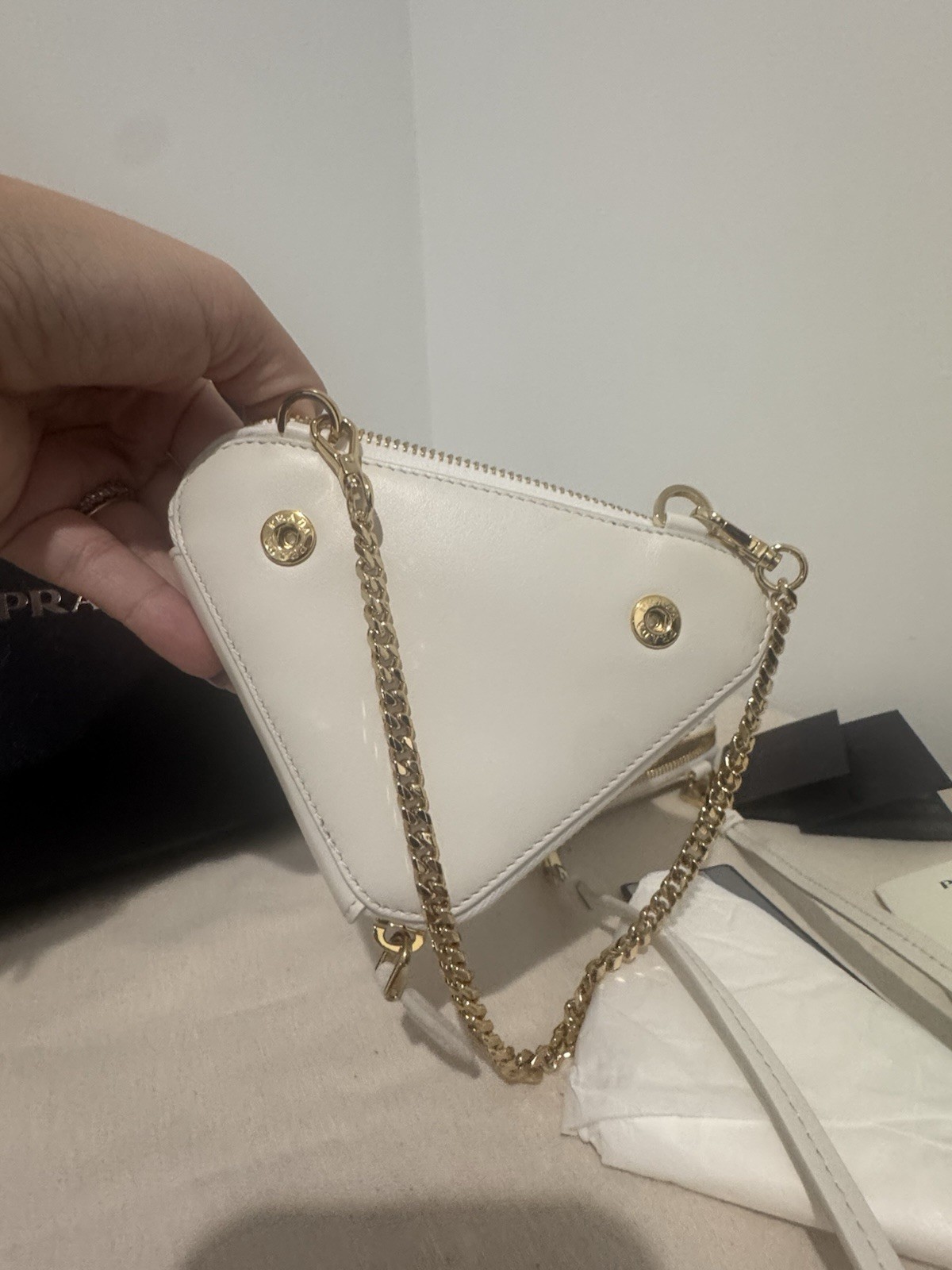 Prada Double Triangle Crochet White Bag With Two Straps