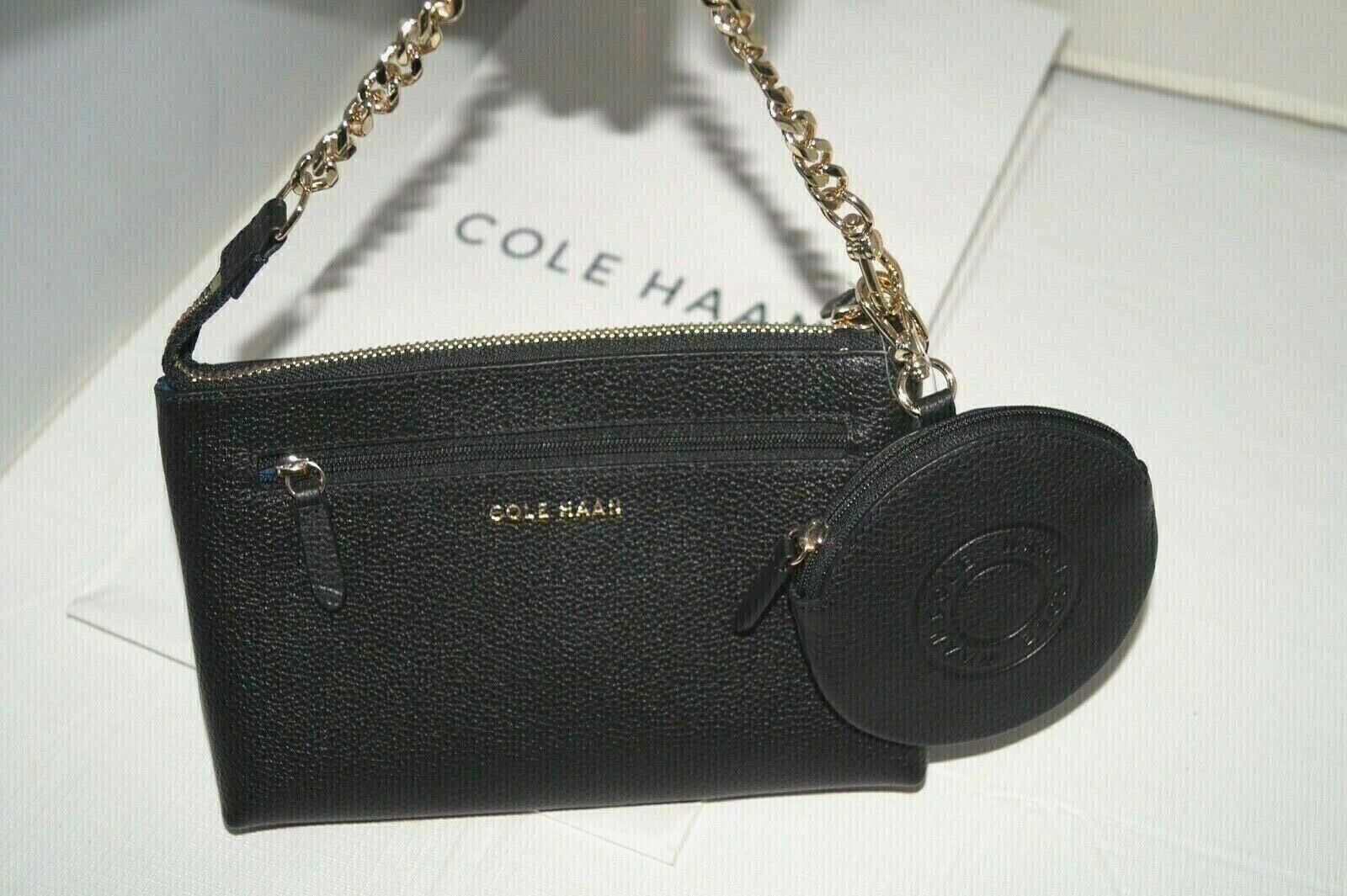 NWT Authentic COLE HAAN GRAND SERIES Black Leather Gold Chain Women’s Mini Bag