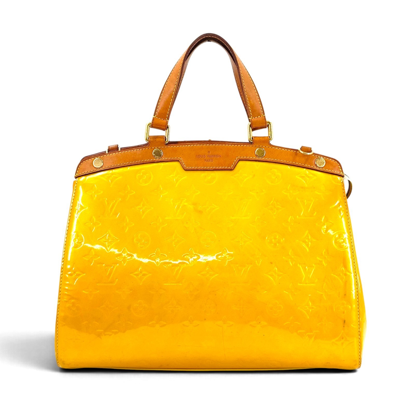 LOUIS VUITTON Brea MM Monogram Vernis Patent Yellow Handbag M91690
