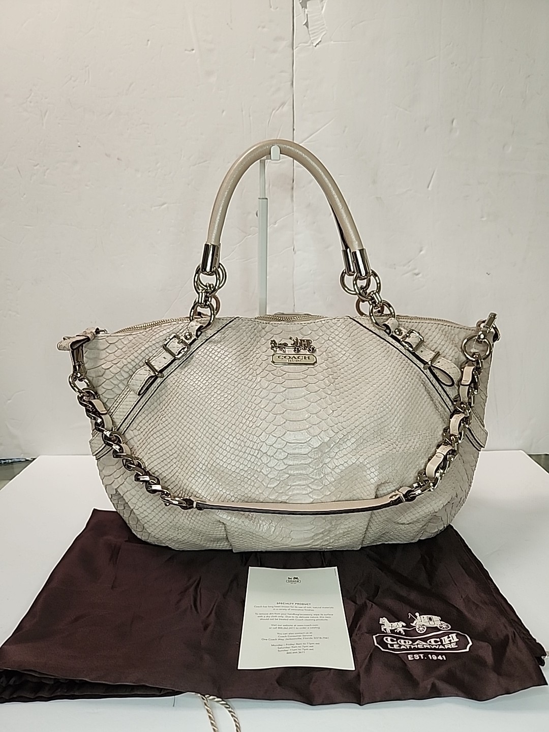 Coach k1093-16346 Madison Sophia Python Lthr Satchel Bag Shoulder Beige Taupe