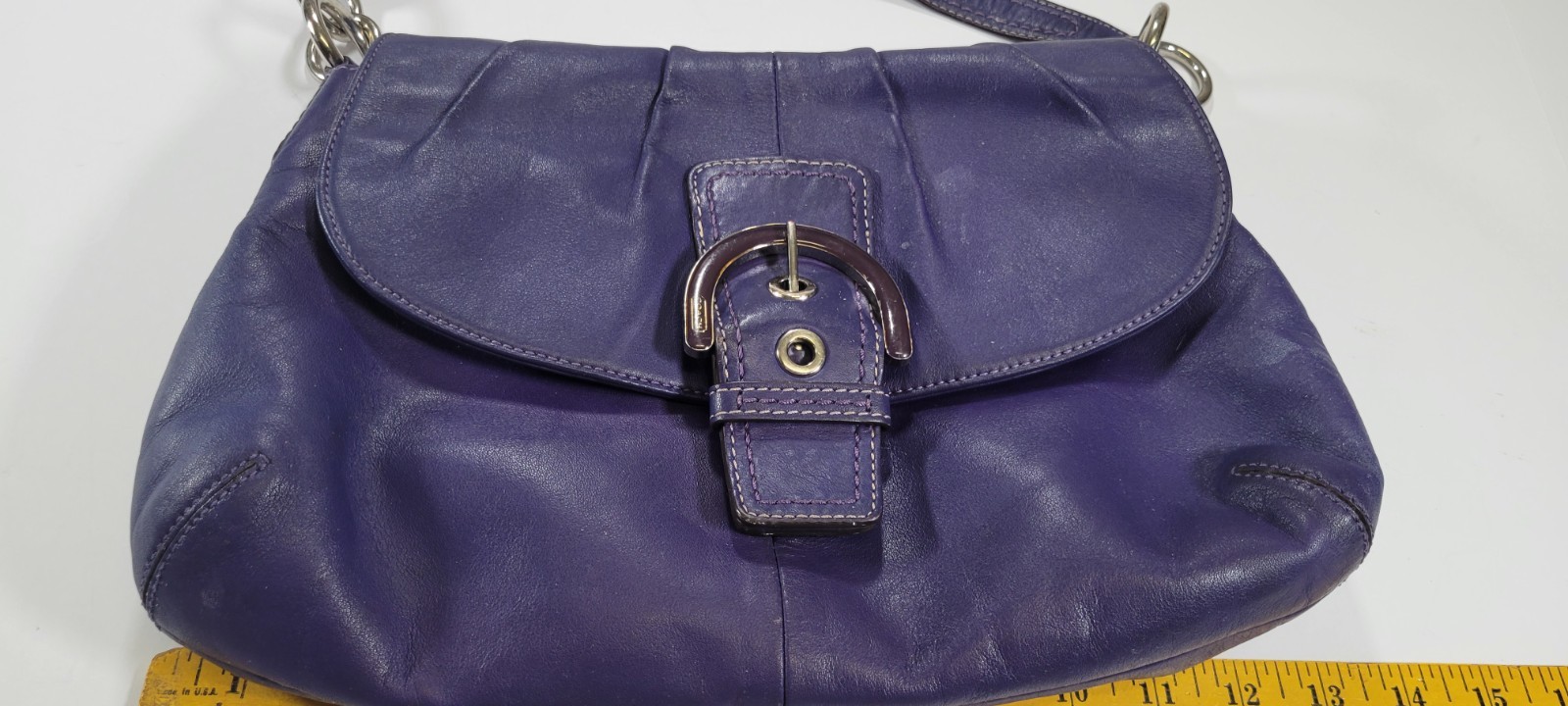 COACH Soho PURPLE GENUINE LEATHER Flap SMALL CROSSBODY BAG W Buckle H1173-F17217