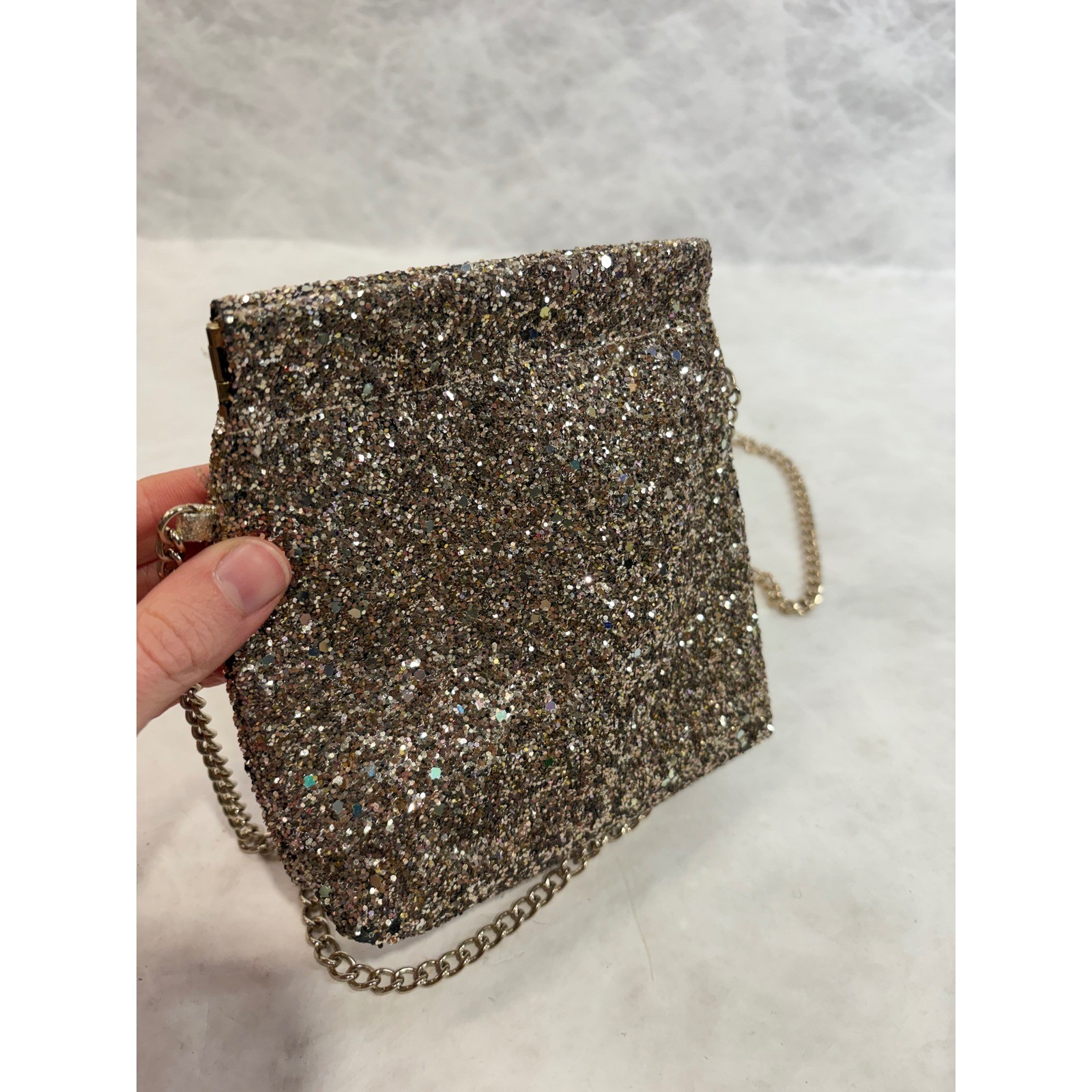 Old Navy Glitter Crossbody Bag Champagne Gold Silver Sparkle Chain Strap Purse