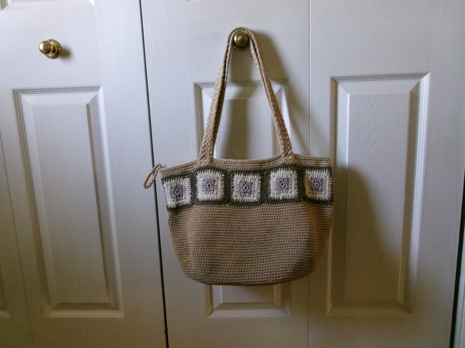 The Sak Vintage Beige Crochet Handbag with Granny Squares Pre owned