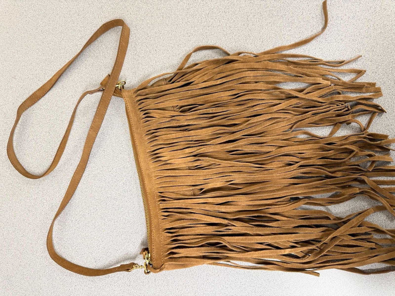Chico’s Collection Brown Faux Suede Fringe Crossbody Bag