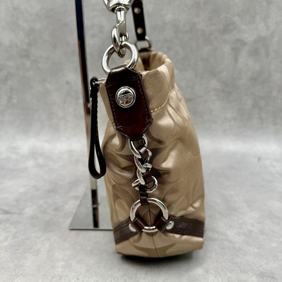 Coach Curly Satin Signature Shoulder Bag Beige Leather Y2K Vintage 30cm 45cm