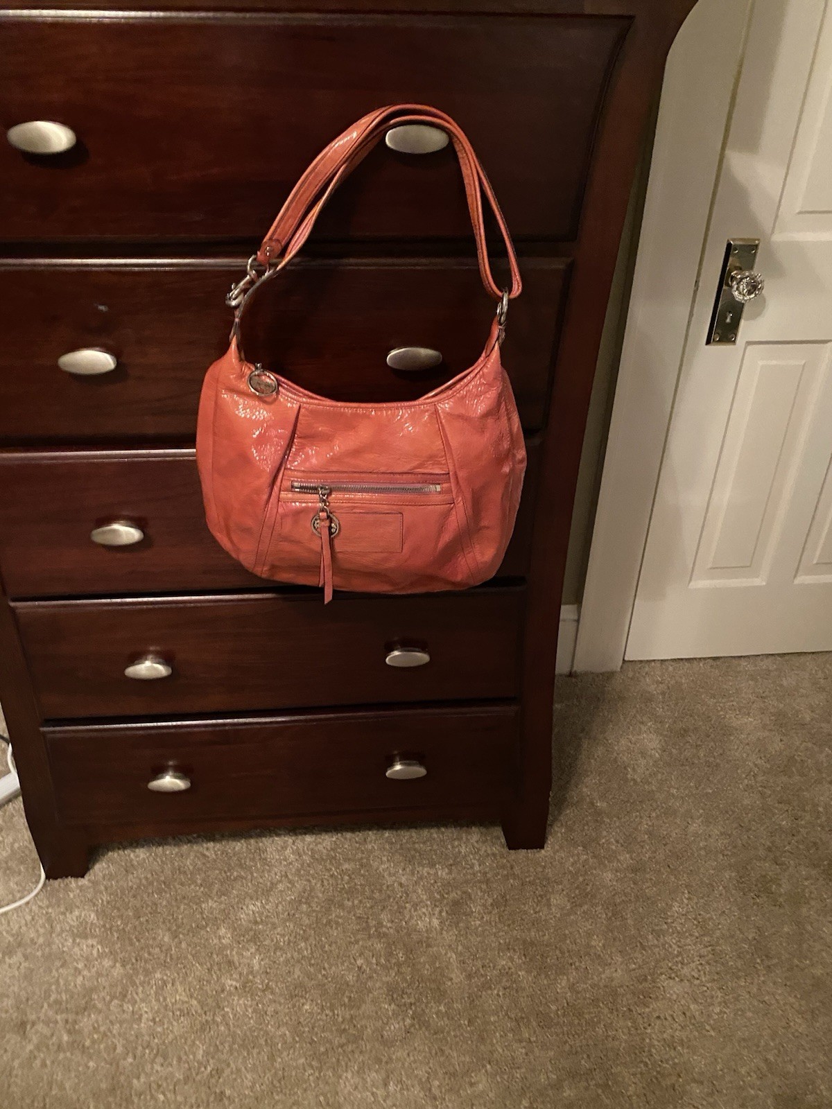 Coach Coral Shoulder Bag with Zipper Accents, Bag Charm, and Silver Hardware