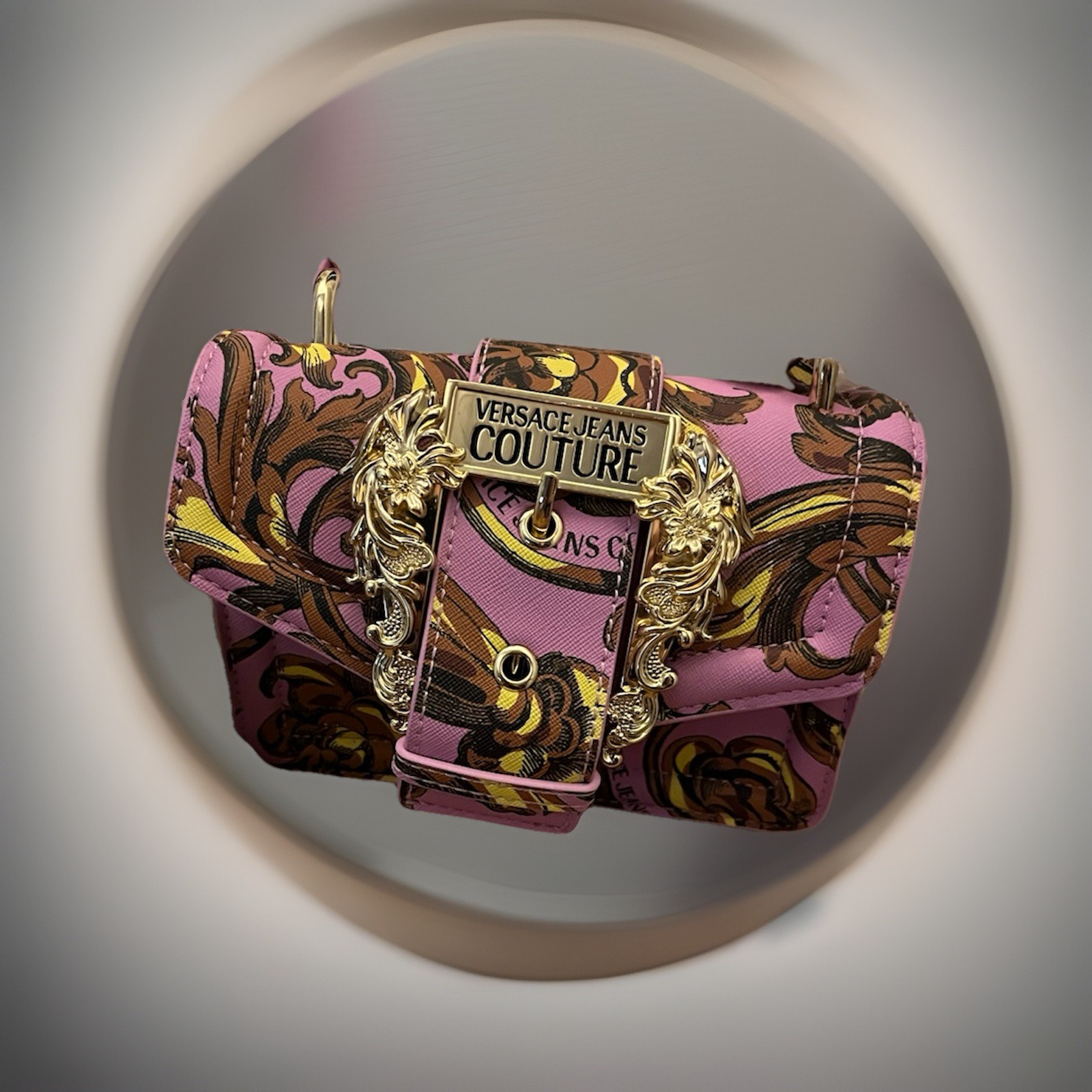Versace Jeans Couture Bag. Fall/Winter 2024/25 Baroque Buckle Closure Pink Black
