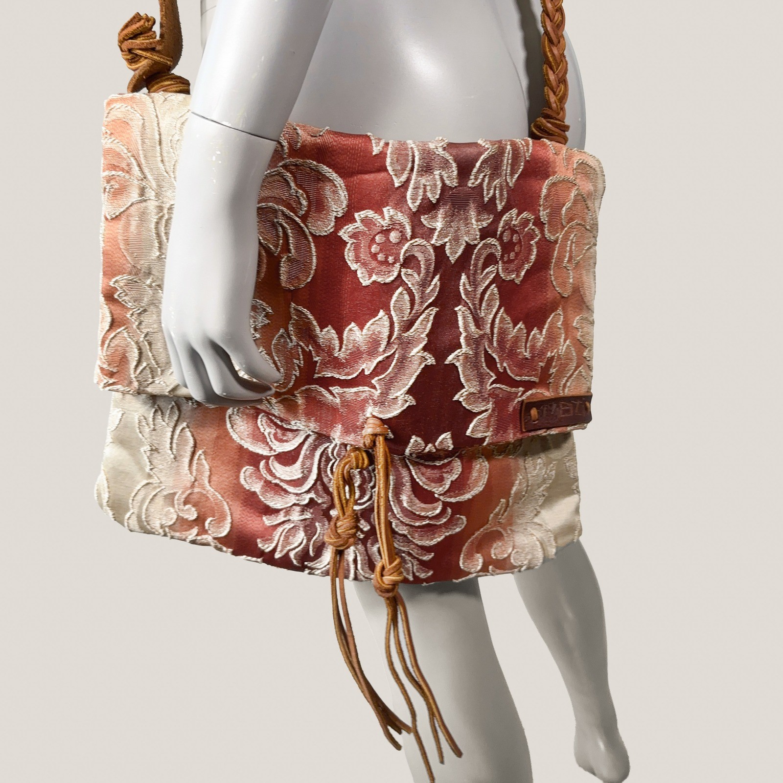 Handcrafted Jacquard Tapestry Crossbody Bag Renaissance Fest Damask & Leather