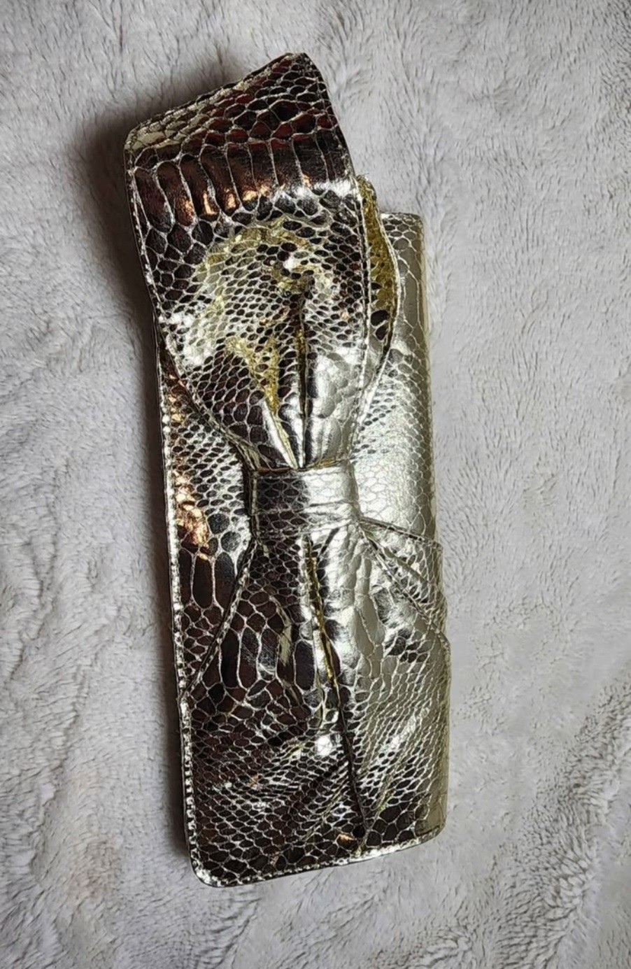 Vintage Gold Snakeskin Clutch ✨ Metallic Bow Evening Bag | Y2K Glam