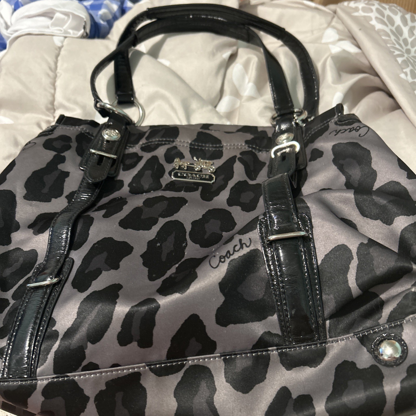 Coach Mia Ocelot Satchel 15778 Grey Black Leopard Handbag MINT w/ Dust Cover