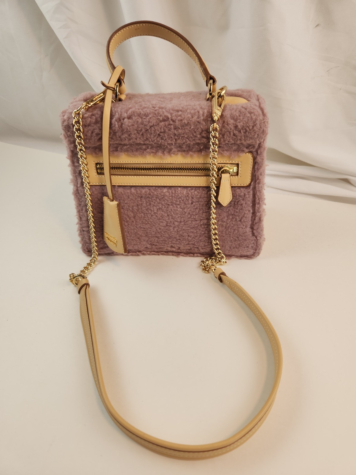 Authentic Samantha Thavasa Faux Fur Satchel Bag Hand Shoulder Crossbody Chain ST