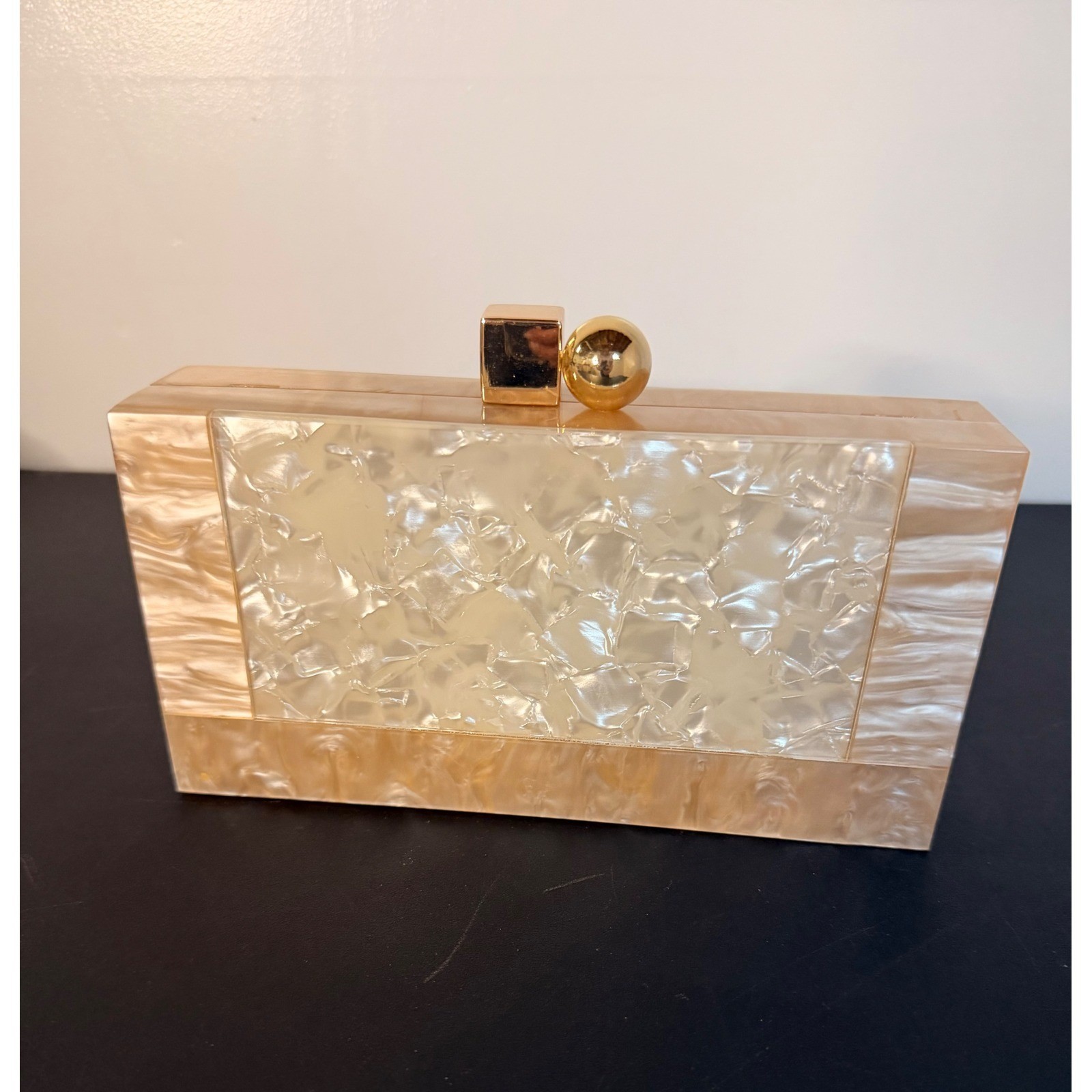 Acrylic Box Clutch Women OS Champagne Excellent Marbled Evening Bag
