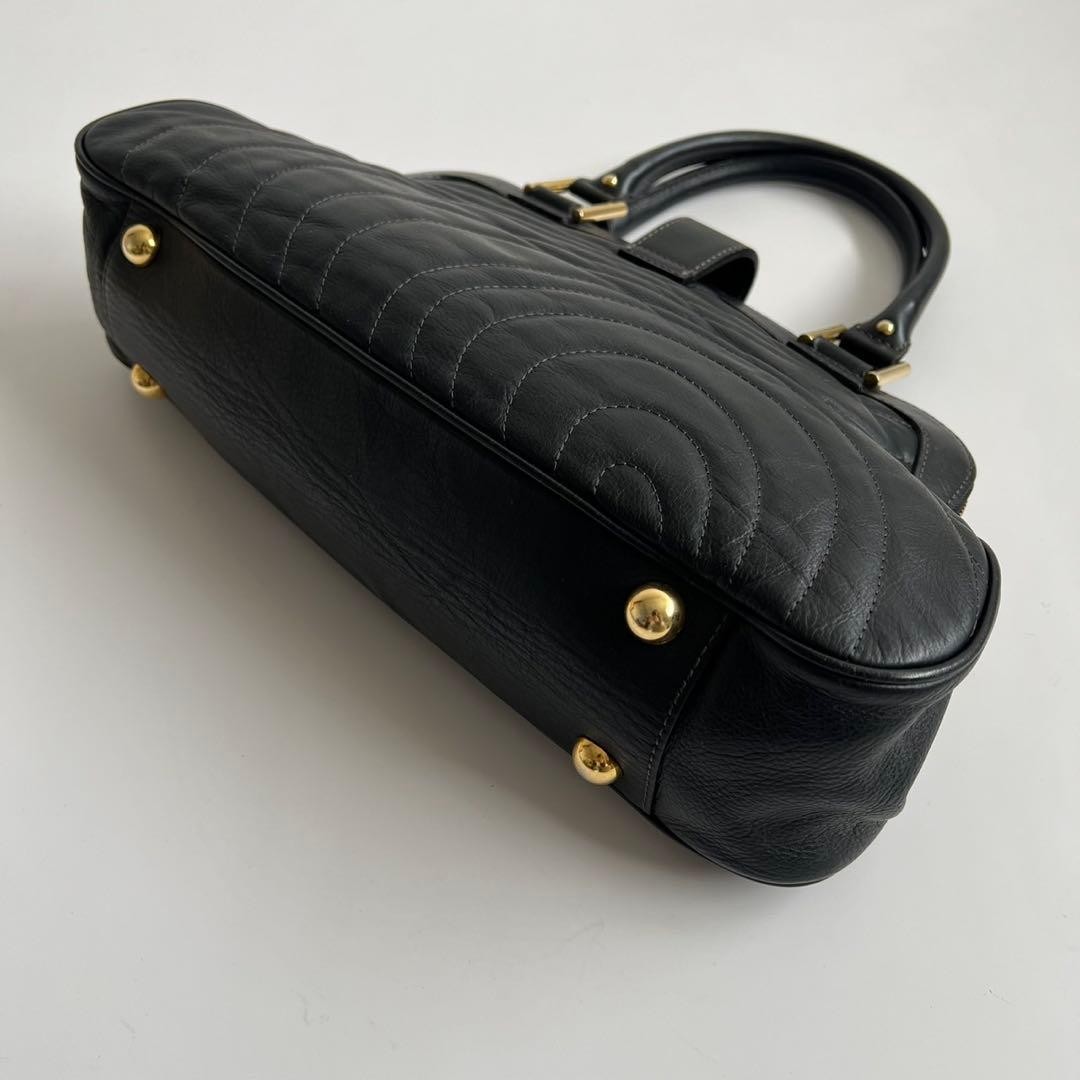 Paul Smith Black Leather Quilted Tote Hand Bag Authentic Japan 061167
