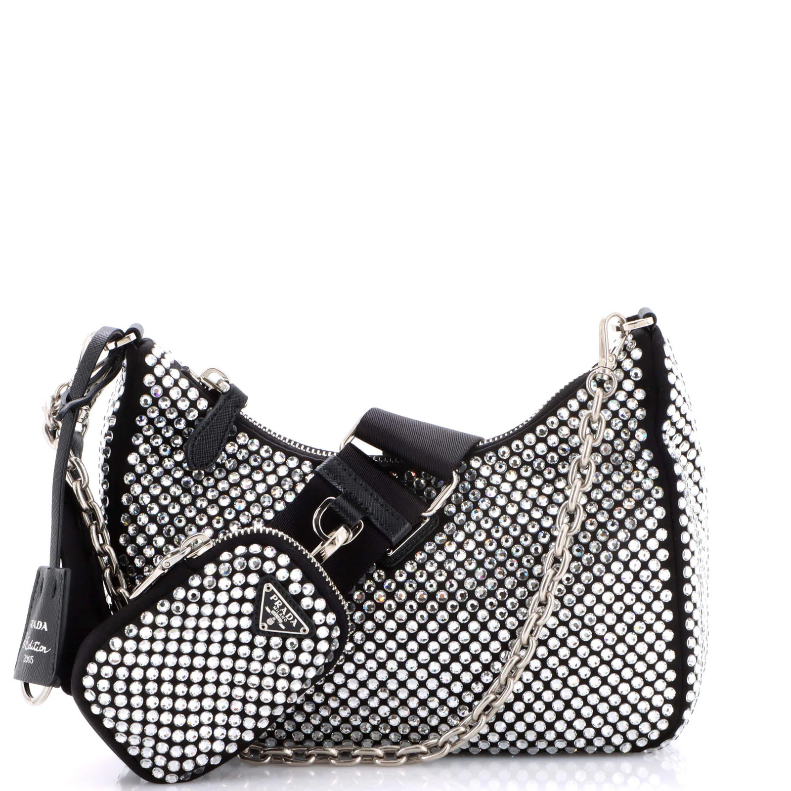 Prada Re-Edition 2005 Shoulder Bag Crystal Embellished Satin Small