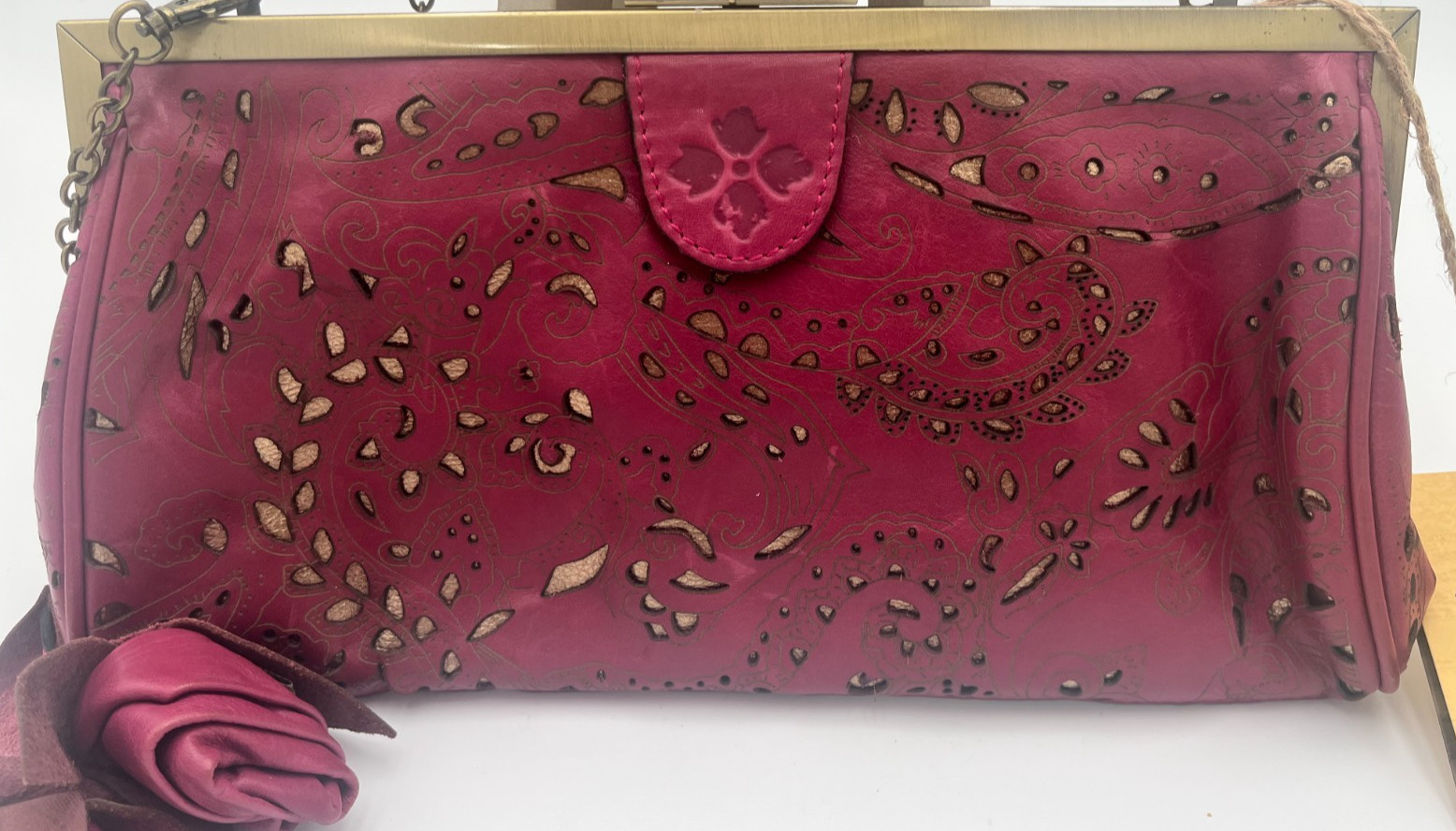 NEW Patricia Nash Athena Bag Laser Lace Vintage Collection Frame Clutch Rose NWT