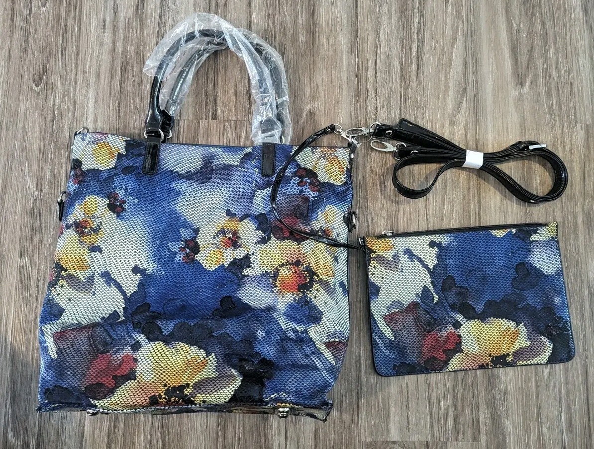Sharif Leather Tote With Wristlet Shoulder Bag Floral Designed In New York Purse