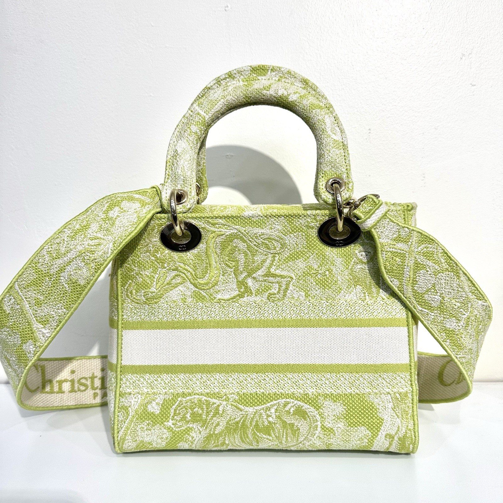 CHRISTIAN DIOR LADY D-LITE TOILE DE JOUY REVERSE EMBROIDARY 2WAY BAG – Green
