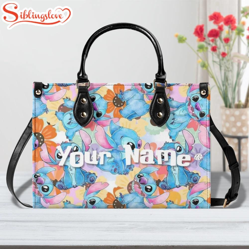 Custom Name Stitch Flowers Leather Handbag