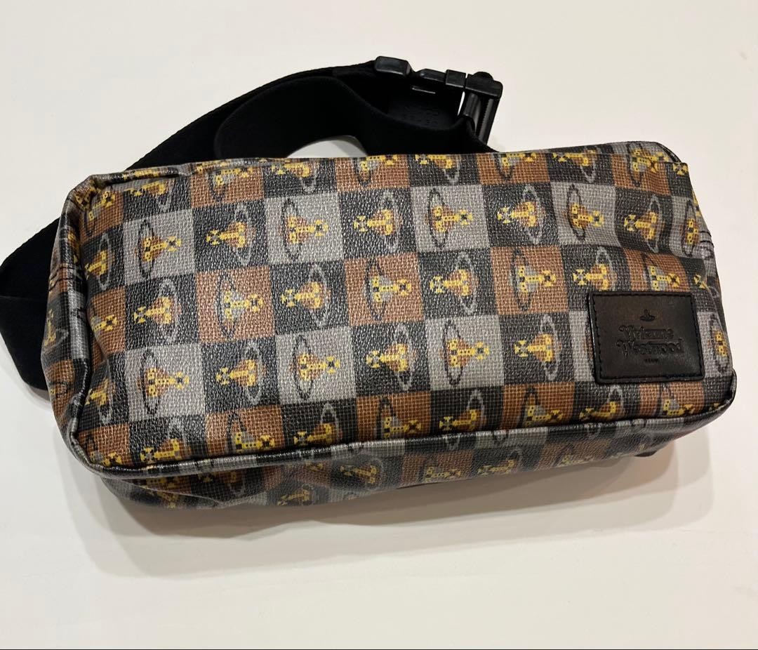 Vivienne Westwood Orb Pattern Body Bag Waist Pouch PVC Gray Strap 100cm Womans