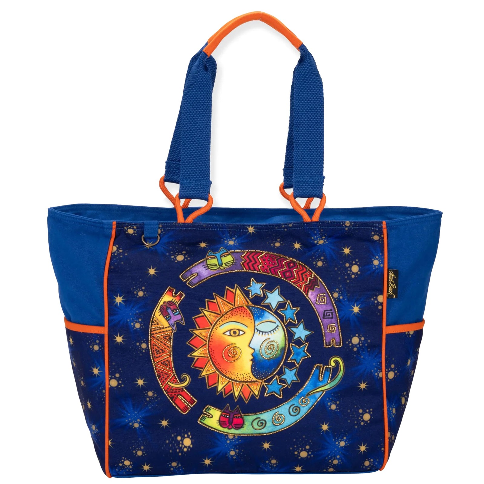 Laurel Burch Cosmos Large Shoulder Tote Bag Celestial Sun Moon Stars Blue