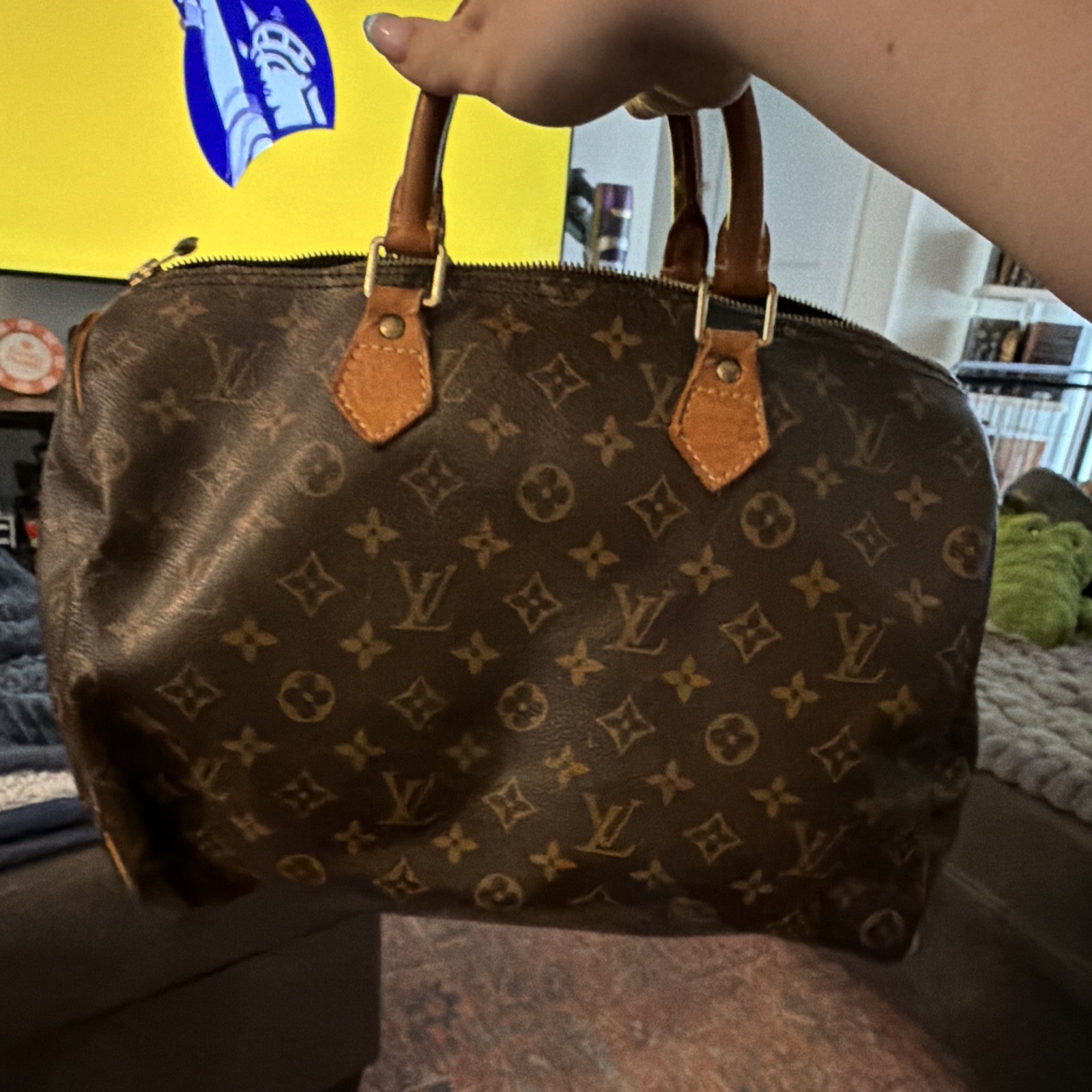 Louis Vuitton Monogram Speedy 30 Brown Satchel Top Handle Zip Clochette Vintage