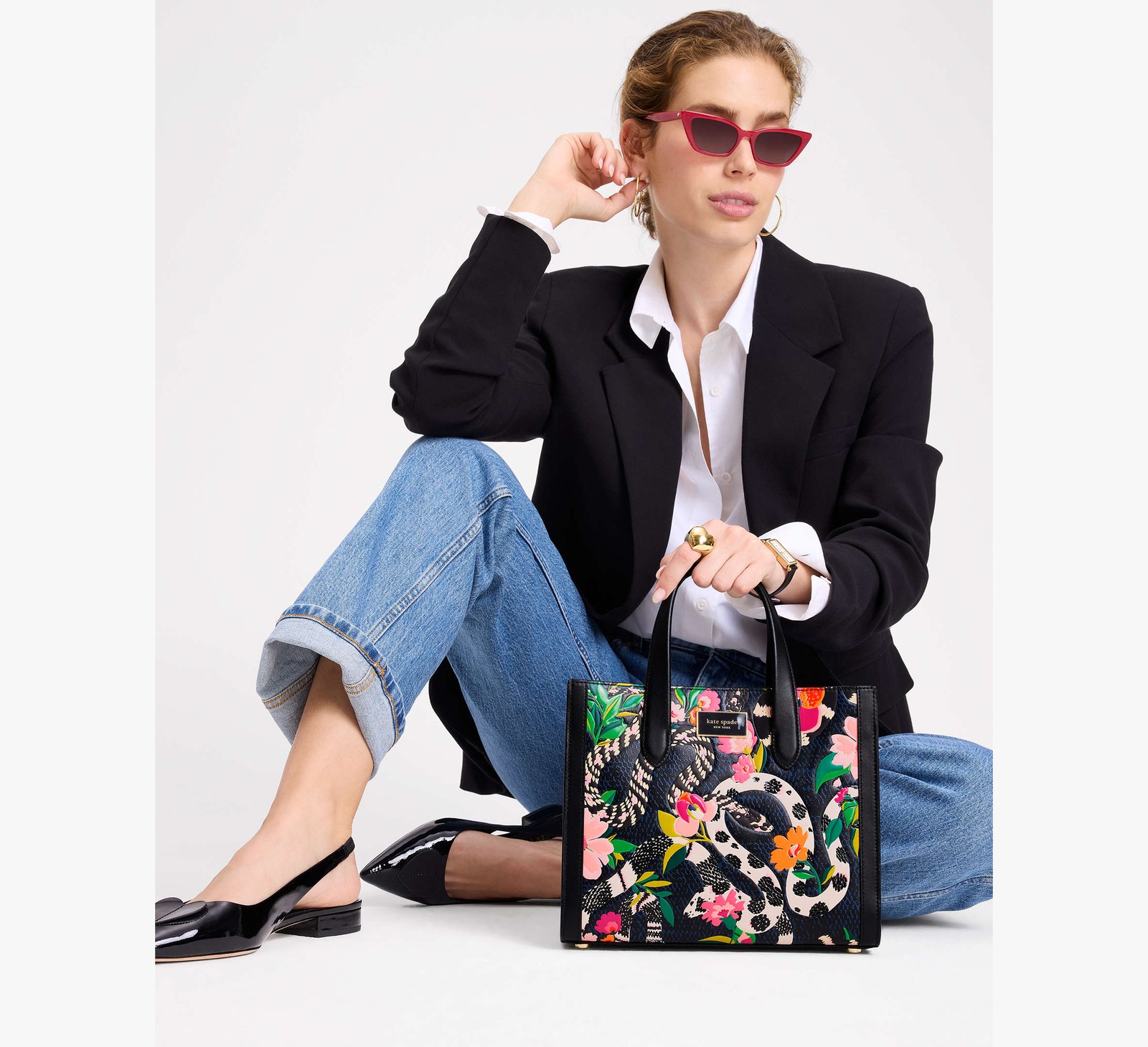 Kate Spade Manhattan Floral Snake Print Small Tote Leather Crossbody ~NWT~ Black