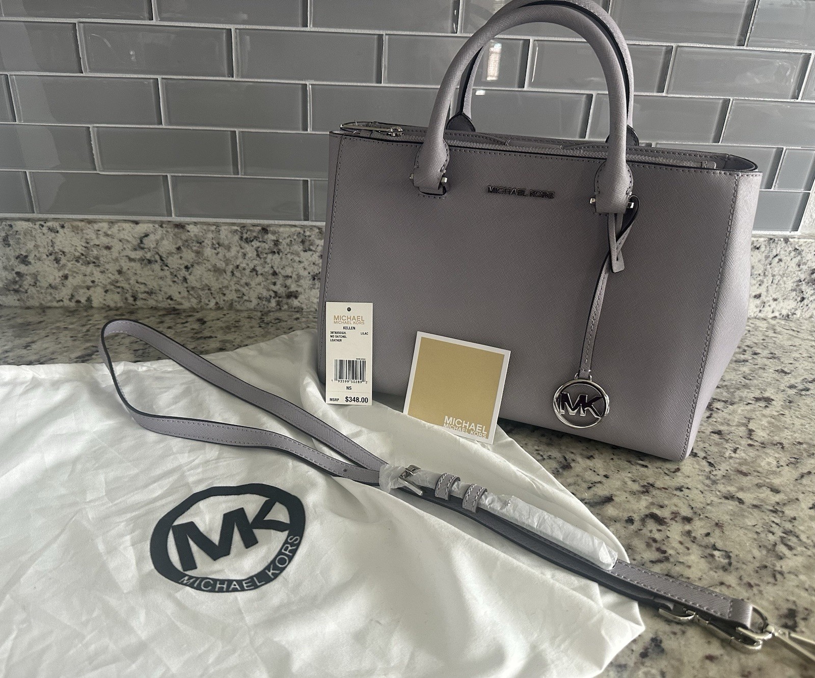 Michael Kors Kellen Medium Saffiano Leather Satchel Crossbody Handbag Tote Lilac