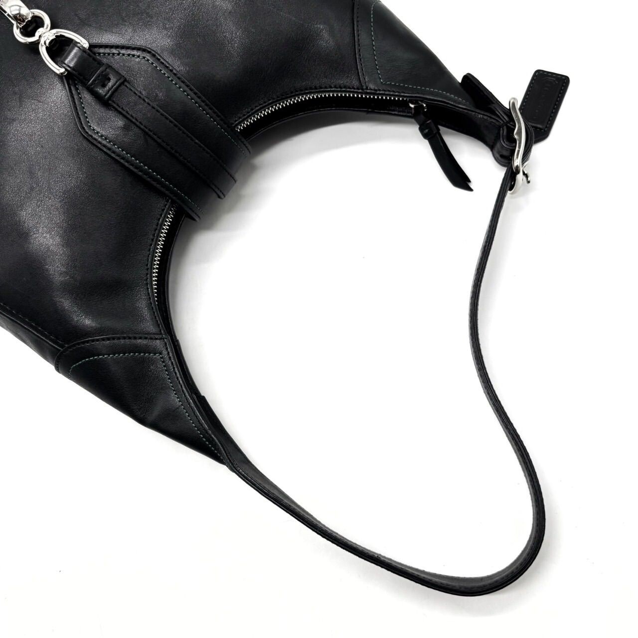 Coach Y2K Black Leather Hobo Shoulder Bag Silver Hardware Unisex 11.8in