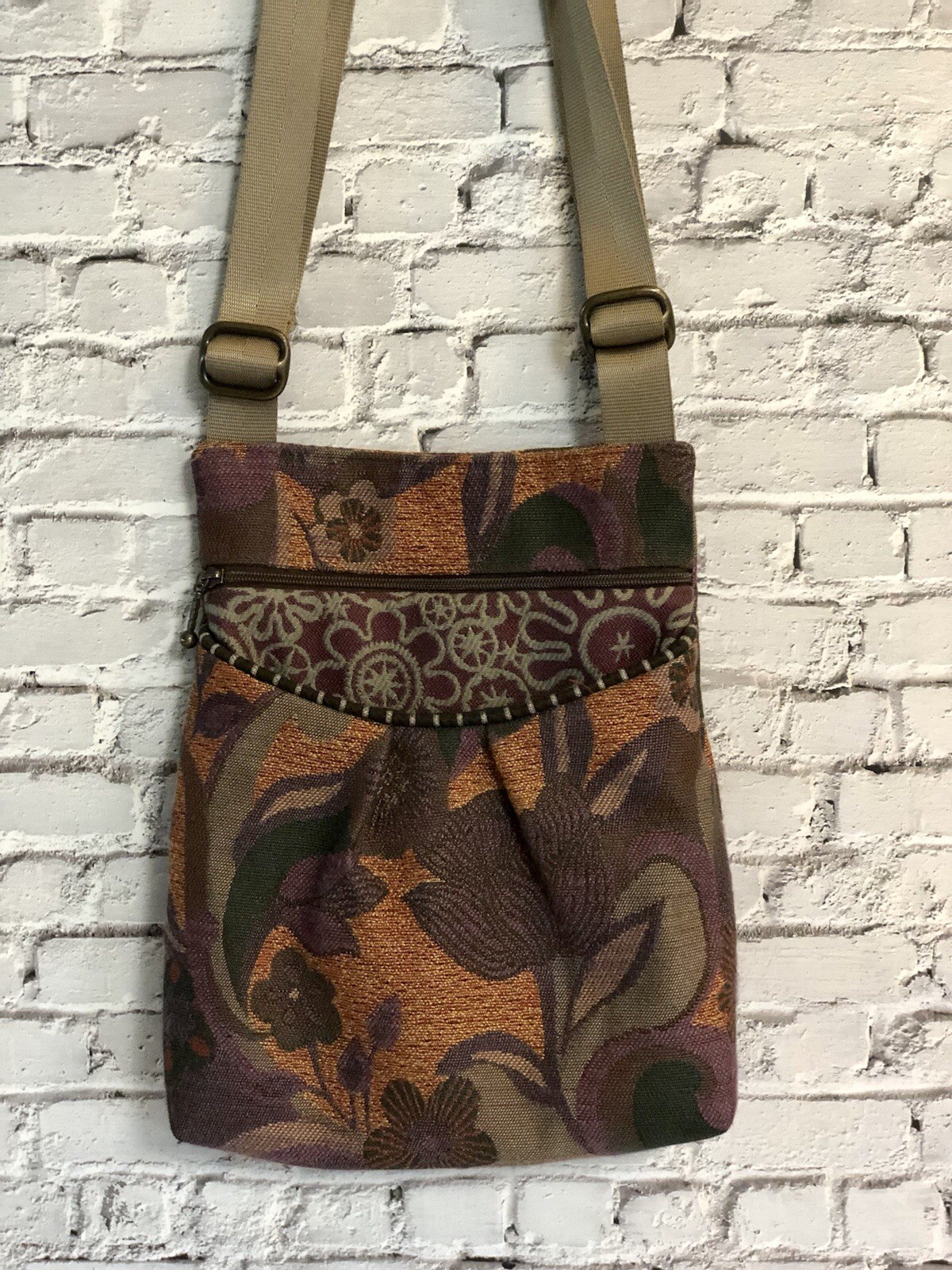 Maruca Purple Orange Green Floral Shoulder Bag Purse Zip Closure Crossbody Women