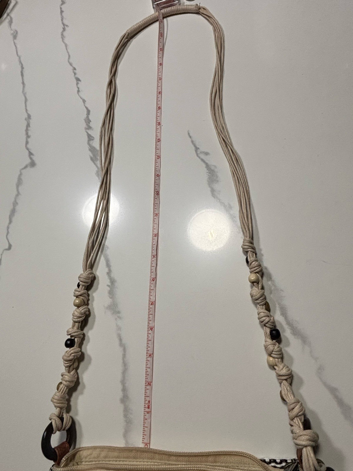 SUN ‘N’ SAND Beige White Black STRIPED Beaded POLY CANVAS CROSSBODY PURSE