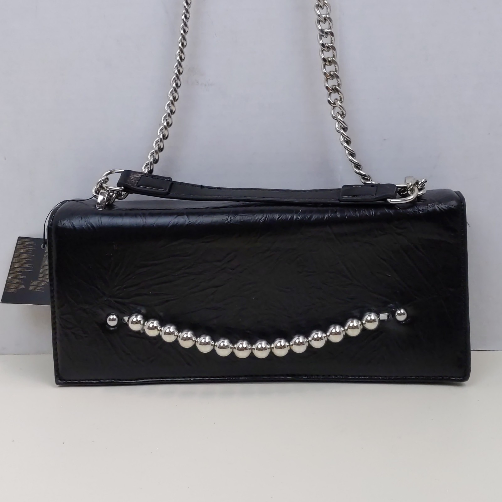 Forever 21 Black Shoulder Bag Chain Strap Silver Bead Accent Clutch Purse