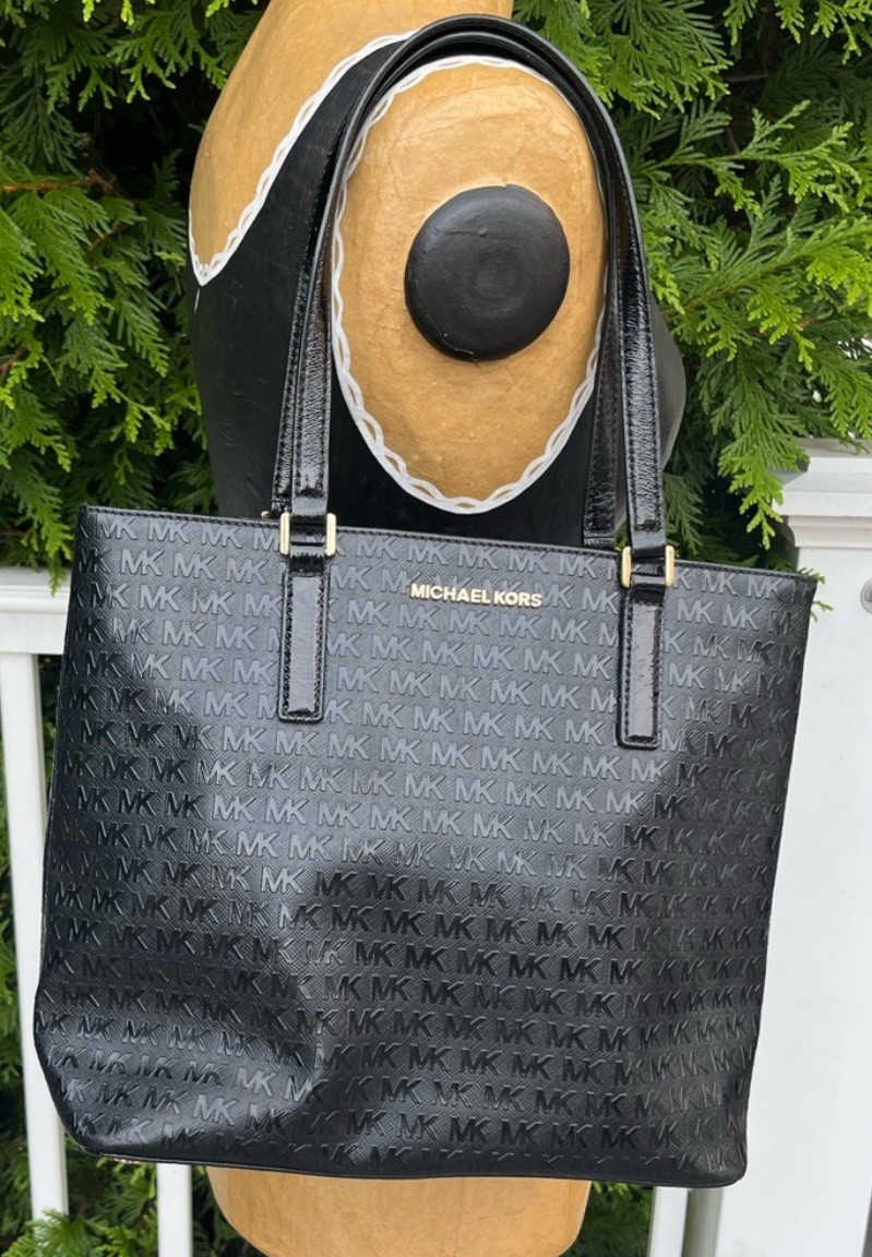 Michael Kors; Black Monogram Shoulder/Tote Bag; Minor/No Visible Wear; 12x5x11in