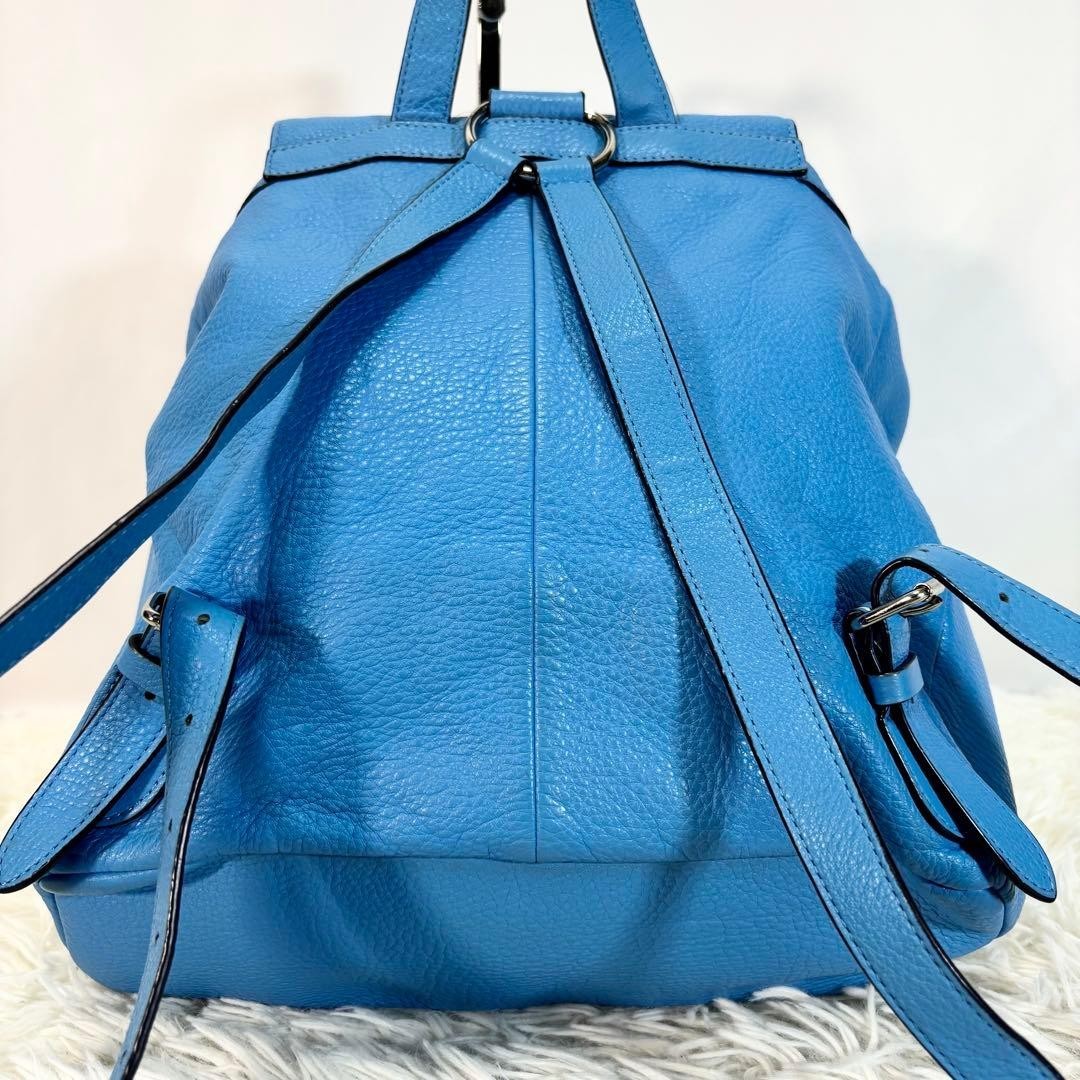 COACH Leather Backpack Turn Lock Pebbled Leather Blue From Japan