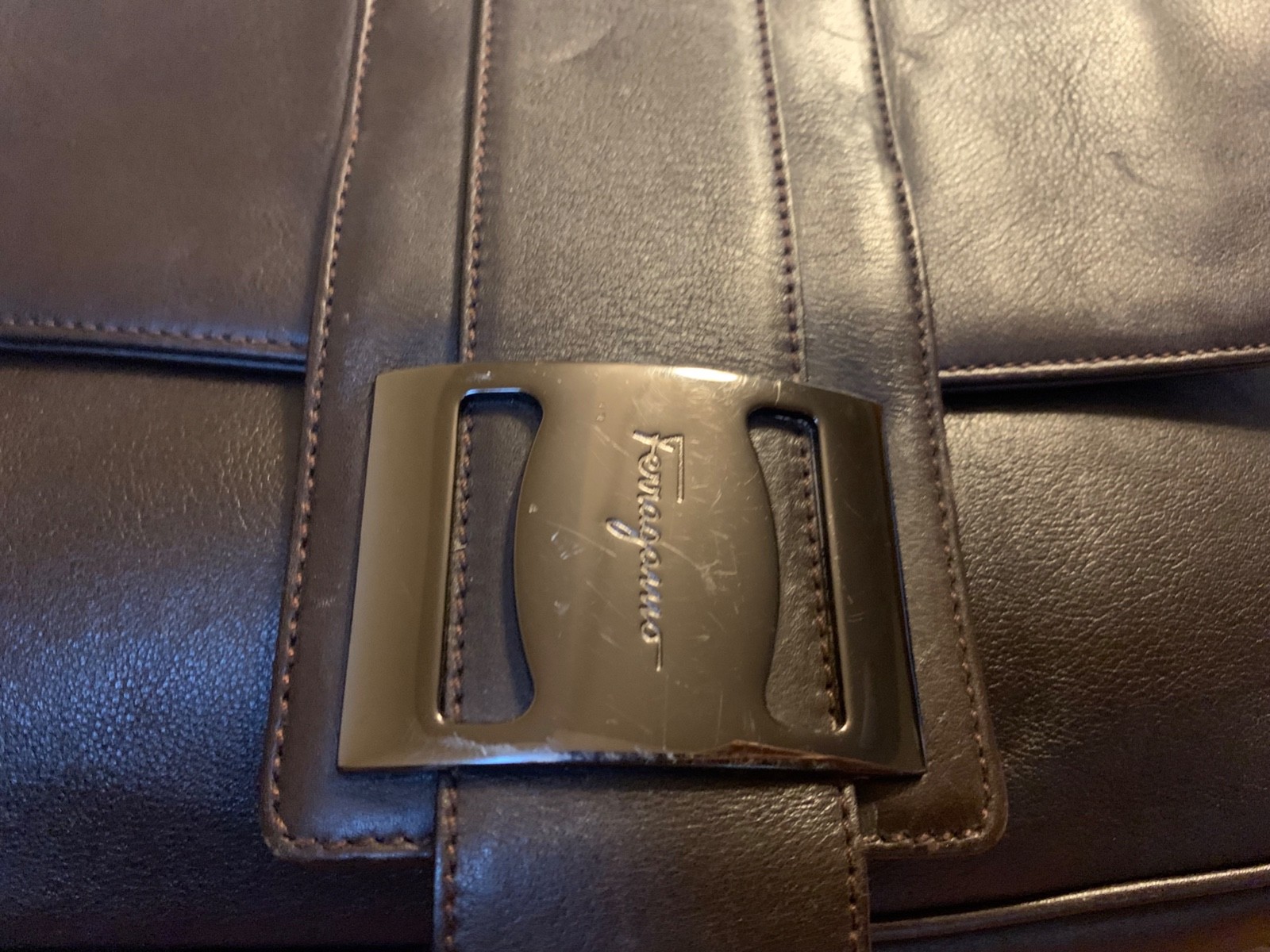 Salvatore Ferragamo Brown Leather Medium Gancini Shoulder Bag