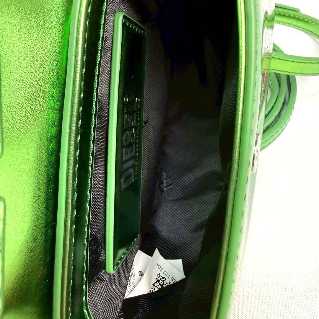 DIESEL 1DR Mini 2WAY Shoulder Bag Metallic Green Cow Leather Top Handle Auth