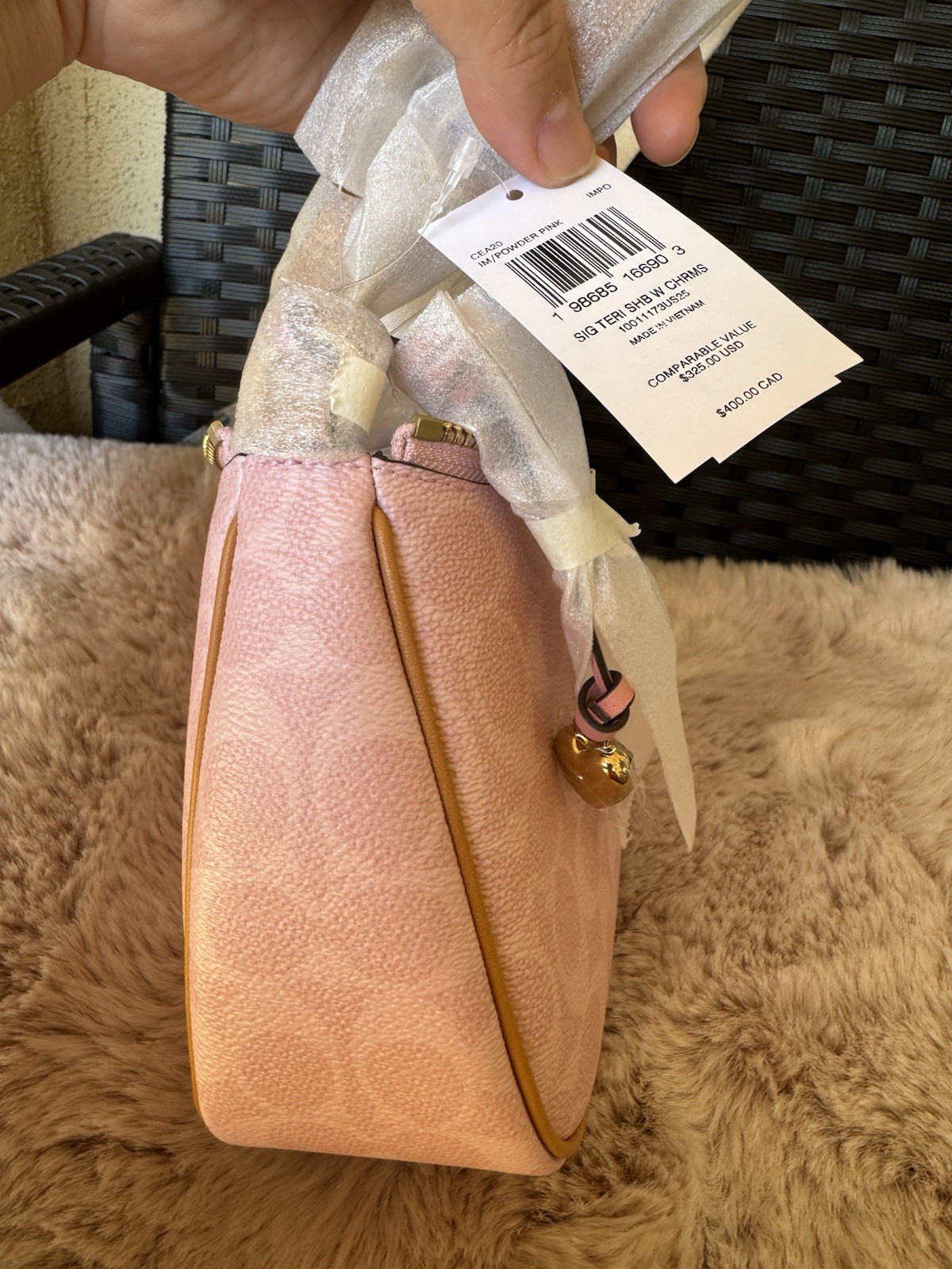 NWT Coach Gold Powder Pink Teri Shoulder Bag Signature with Charms CEA20 2026
