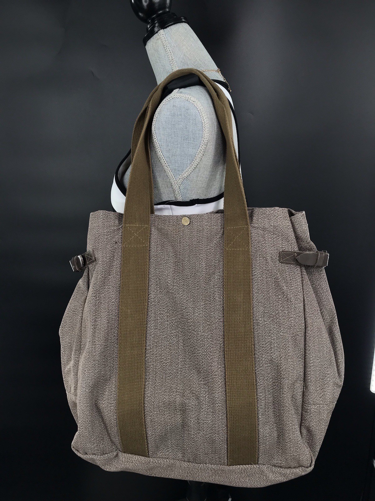 Stylish Unbranded Large Cotton Blend Tote Bag With Leather Side Buckle Detail