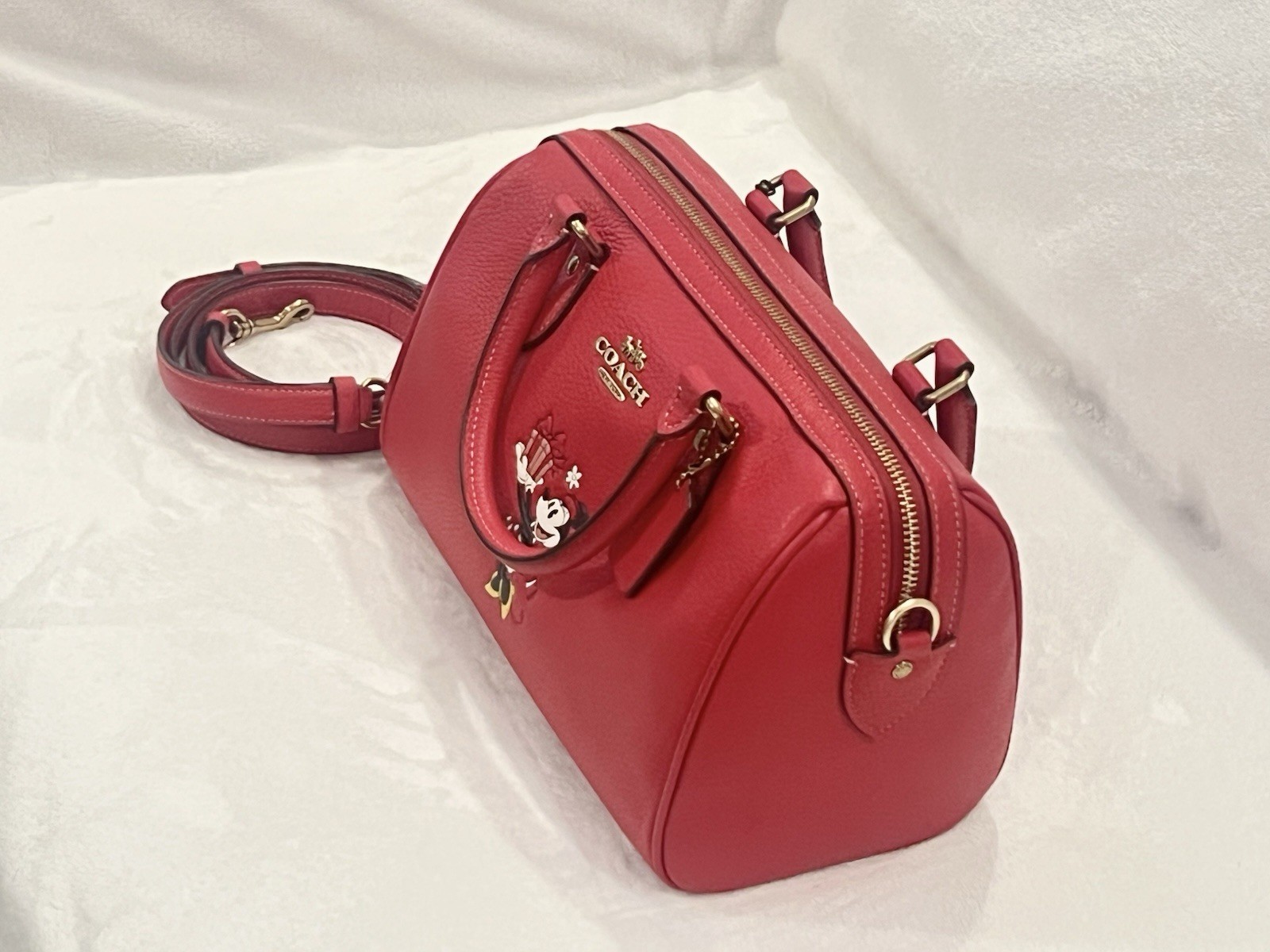 NEW Disney X Coach Leather Rowan Satchel Bag w/ Minnie Mouse Electric Red CM862