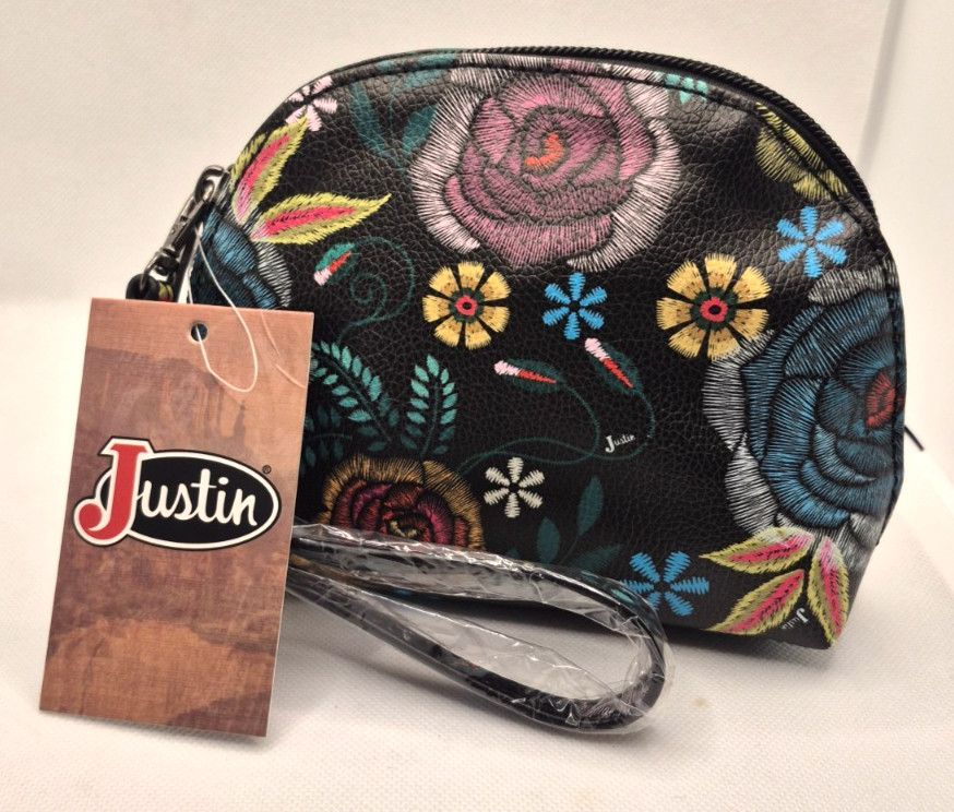 Justin Boots Women’s Wristlet/Cosmetic Pouch – Black Floral – NWT