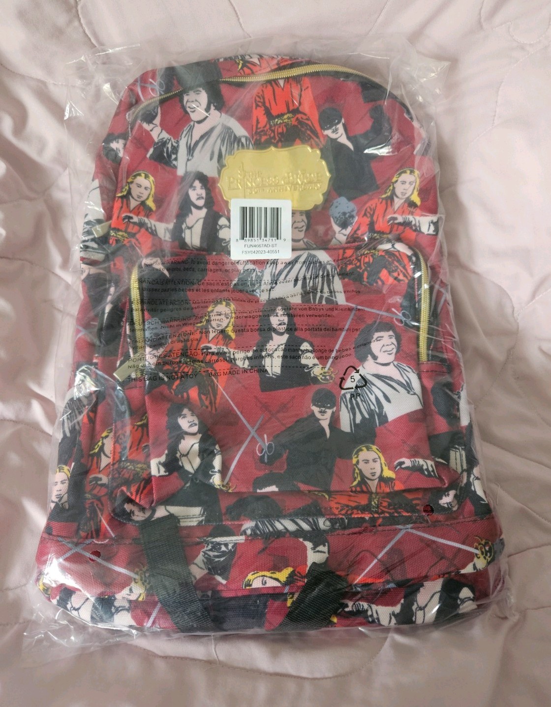 The Princess Bride Movie Print Backpack New With Tags NWT Red