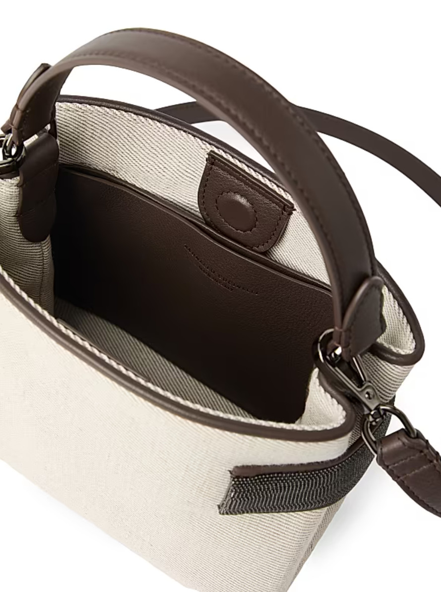 Brunello Cucinelli Essence Bag Canvas Natural Top Handle Monili Crossbody New