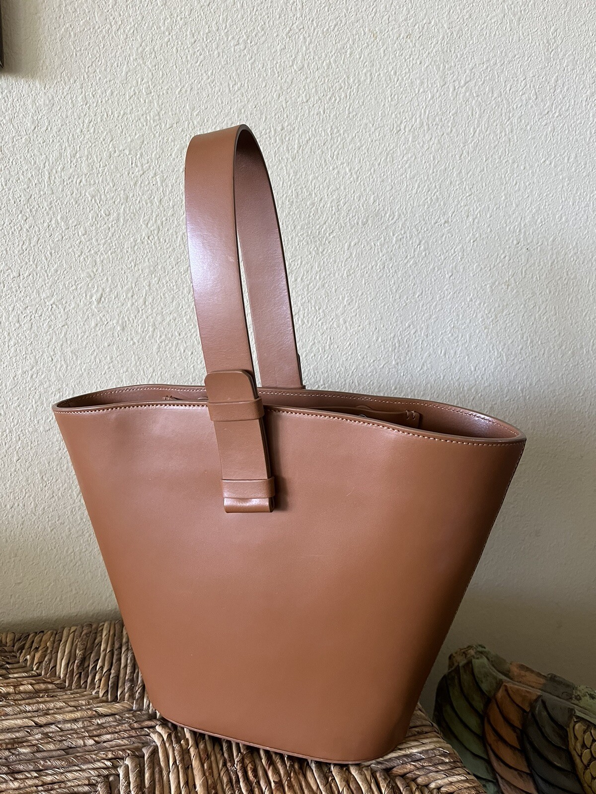 Authentic Nico Giani Nelia Large Leather Bucket Bag chestnut Italy